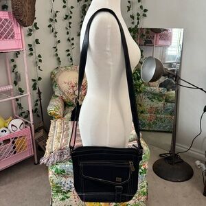 B.O.C Born Concepts Black Leather Crossbody Bag Contrast Stitch Shoulder Purse